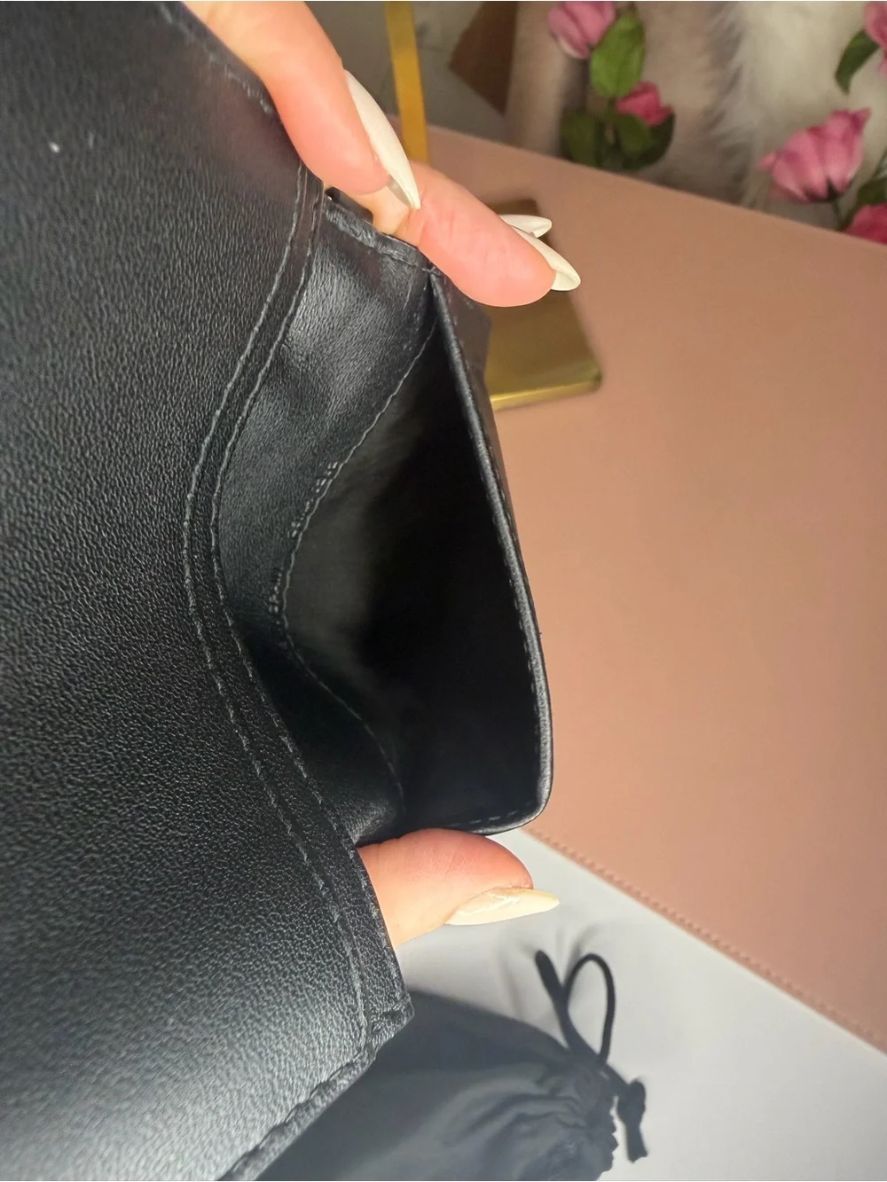 Christian Dior Cannage Lambskin Quilted Black Leather Mini Wallet w/Gold Charms